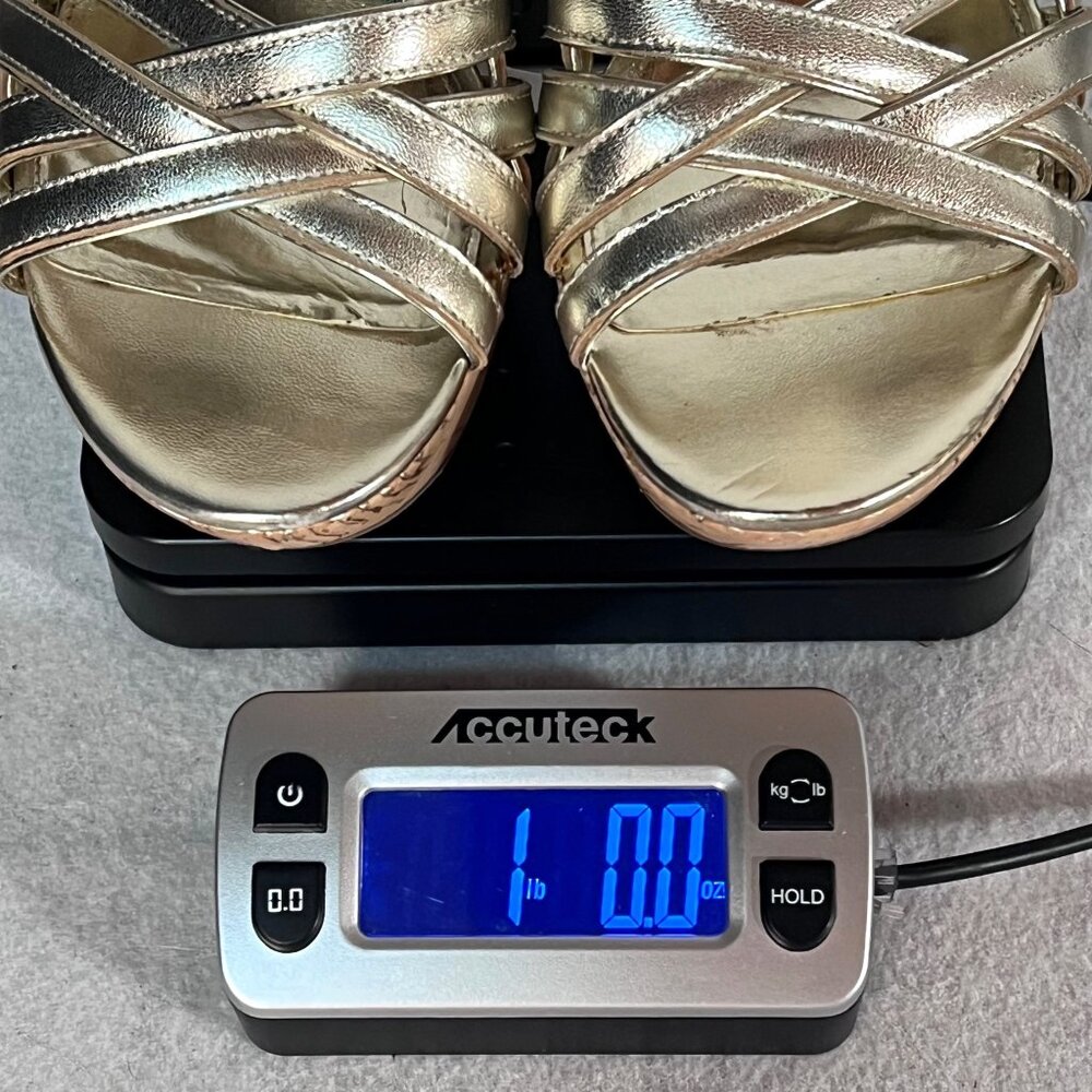 Lauren Ralph Lauren Gold Strappy Cork Wedge Sandals Womens 7.5 Adjustable Strap - Picture 14 of 14